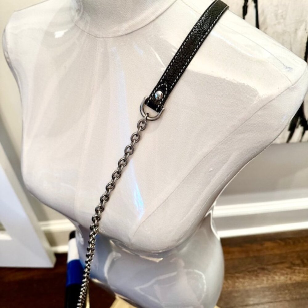 BALENCIAGA BAZAR Stripe Crossbody Shoulder Bag on Chain Blue Black White Leather - Picture 13 of 16